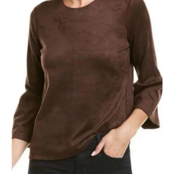 J. McLaughlin Keaton Faux Suede Top Womens Small Brown Bell Sleeve Keyhole Back - Picture 1 of 9